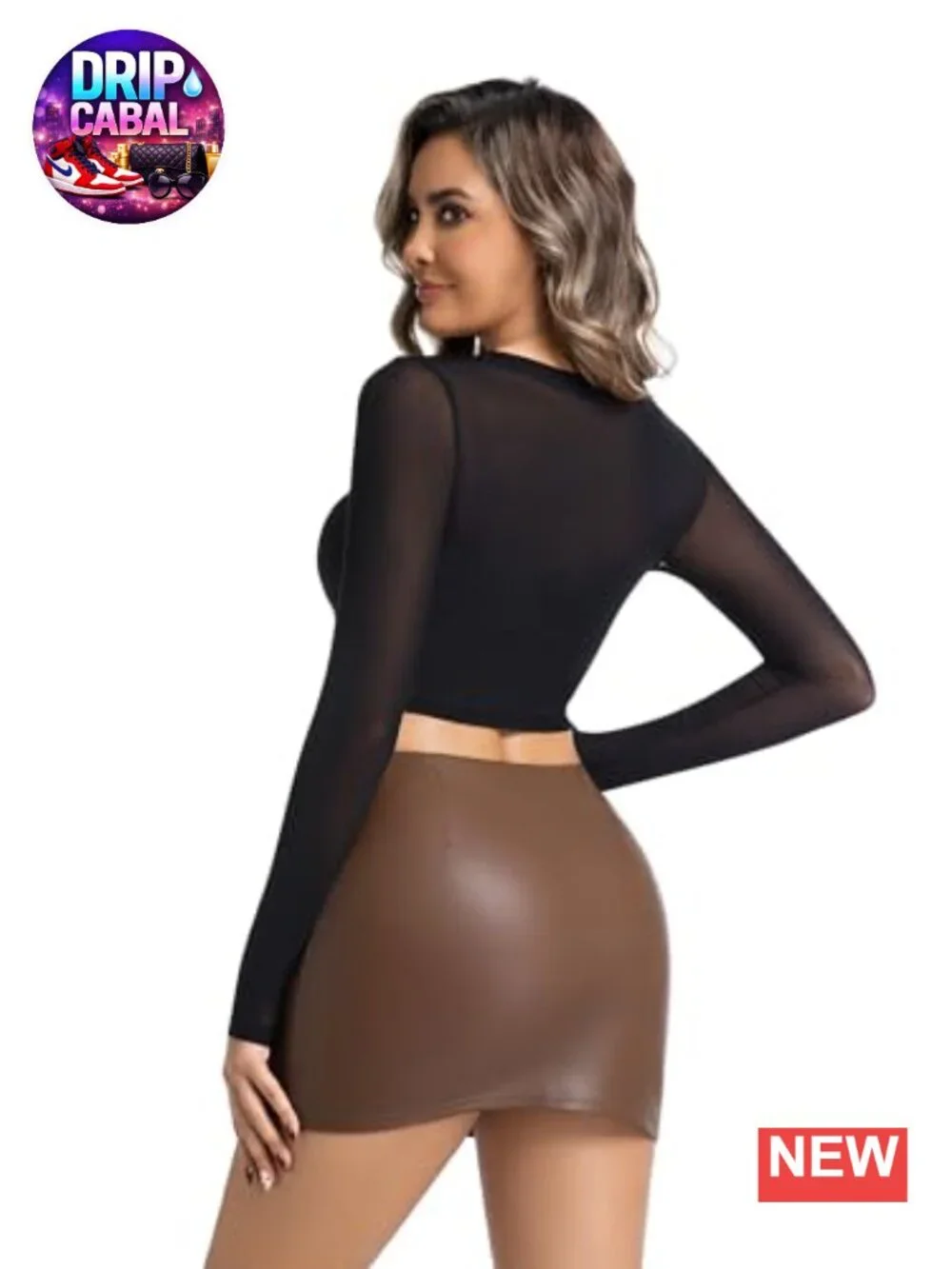 Faux Leather Bodycon Mini Skirt High Waist Stretch Side Zipper